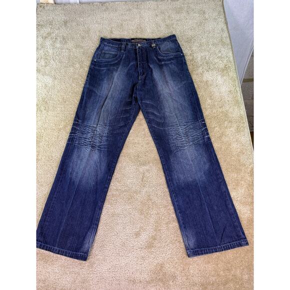 Vintage Y2K Phat Farm Baggy Wide Leg Jeans 36x33 Blue Skater Hip Hop 2000s E127 - Picture 1 of 14